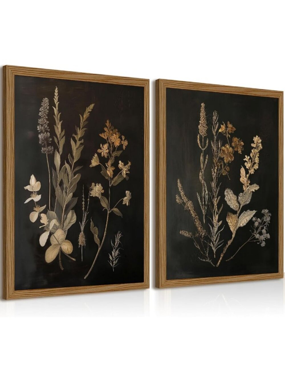 Vintage Floral Wall Art Decor | Moody Botanical Canvas Prints | Set of 2 Framed